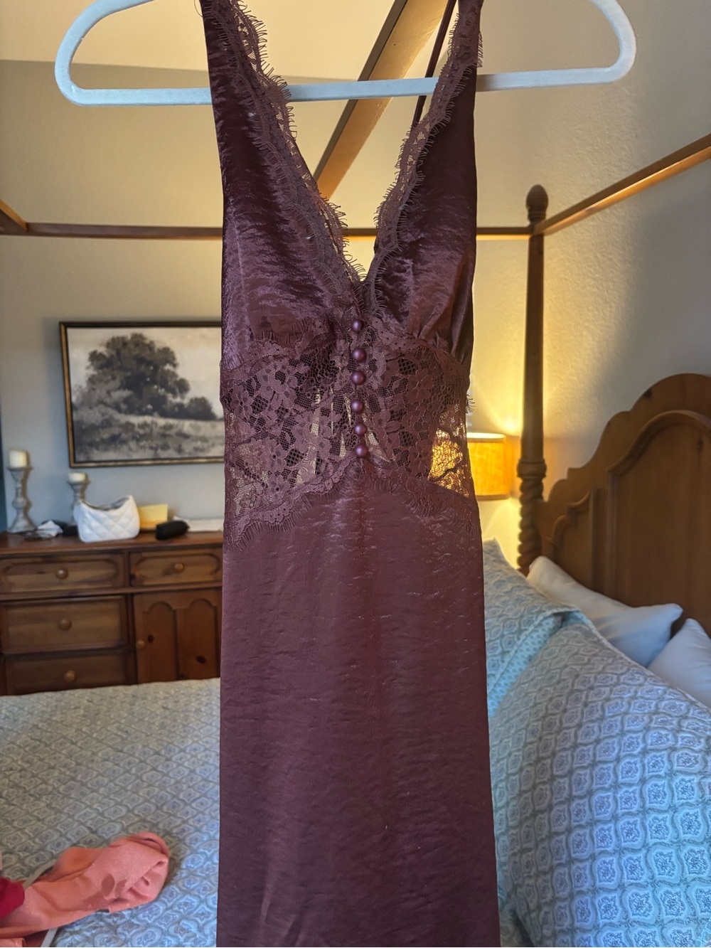 Hello Molly Rust Lace Trim Satin Maxi Dress - Picture 4 of 7